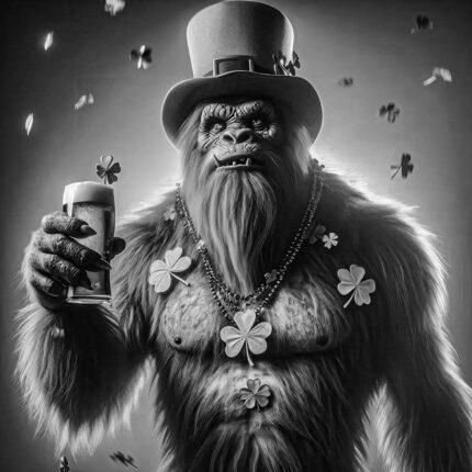 Festive Yeti in Top Hat Holding a Beer
