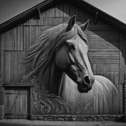Horse Mural on Wooden Barn Wall