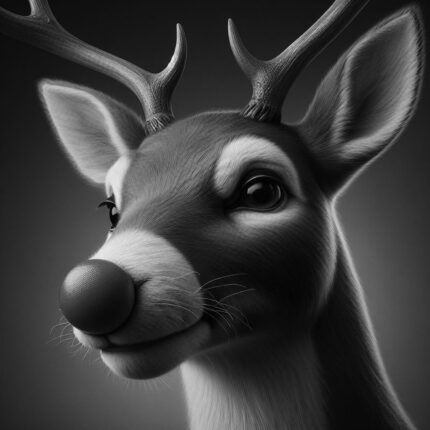 Close-Up Portrait of a Cartoon Reindeer with Antlers
